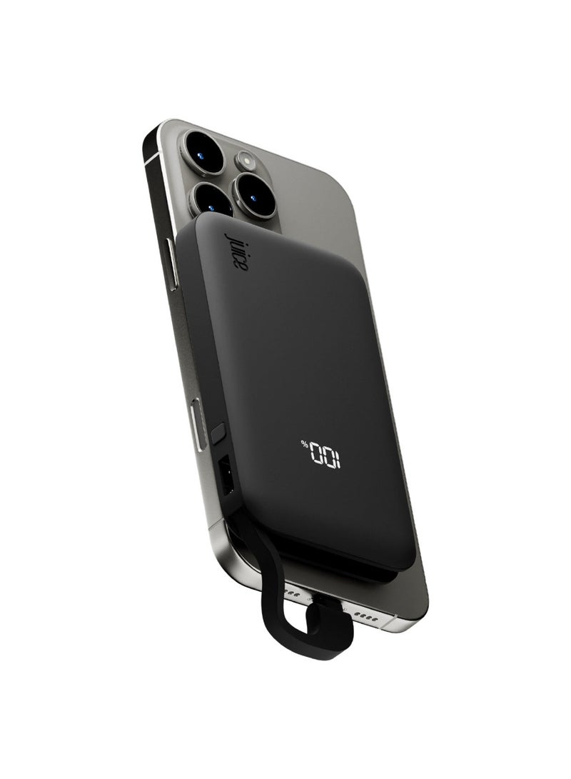 جوس بنك الطاقة المتكامل Juice Eco، شاحن محمول 5000 مللي أمبير في الساعة مع كابل مدمج وشاشة رقمية، مخرج USB-C، بنك الطاقة لأجهزة iPhone 15 16 Pro Max، Samsung، Xiaomi، Android، iPad، DJI، GoPro - Image 2